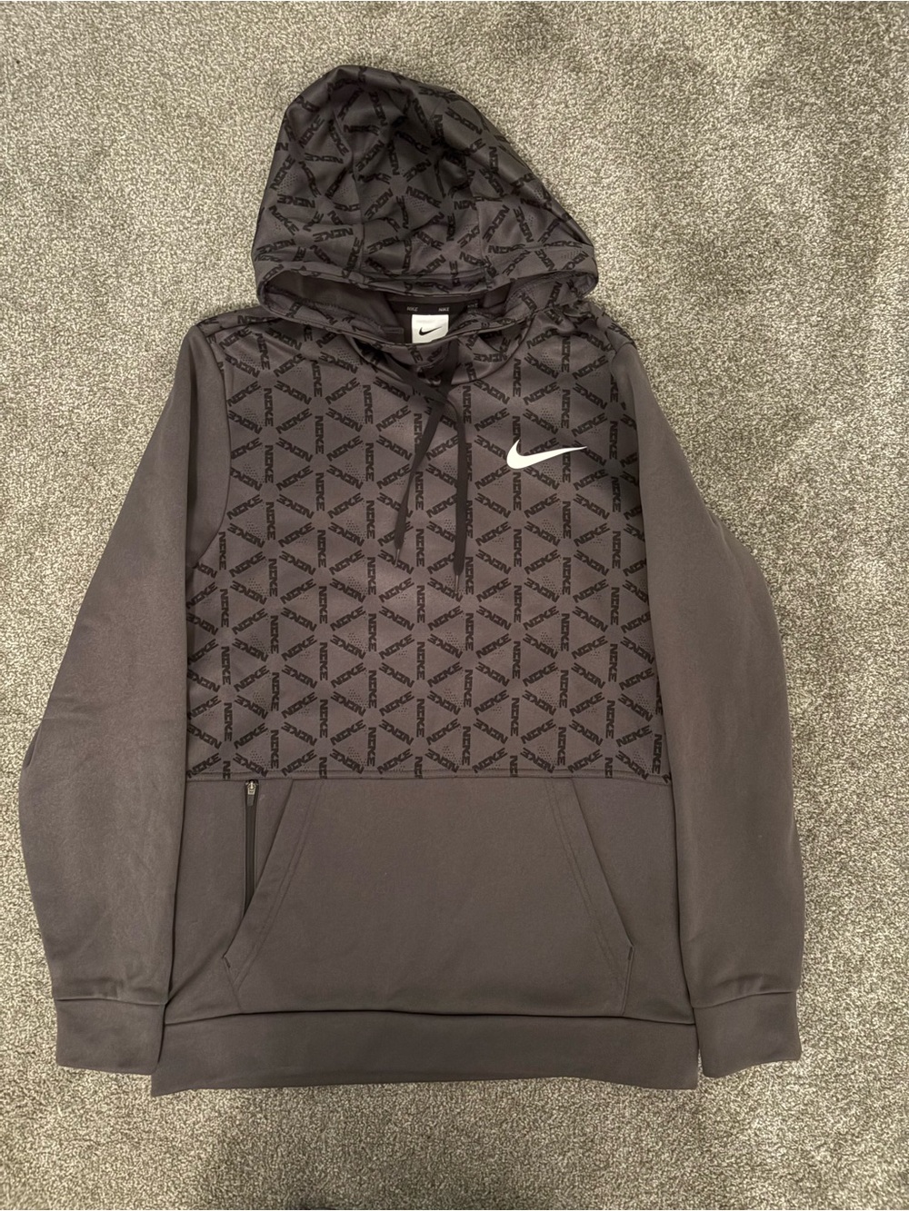 Nike Men’s Charcoal Graphic Pullover Hoodie with White Swoosh Size SMALL